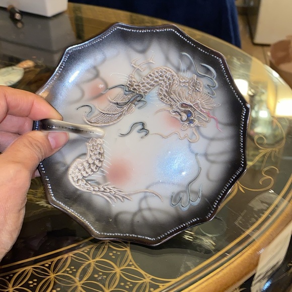 Vintage RS Made in Japan Moriage Dragonware Nappy Dish Scalloped Edge, 3D Dragon - Picture 4 of 5